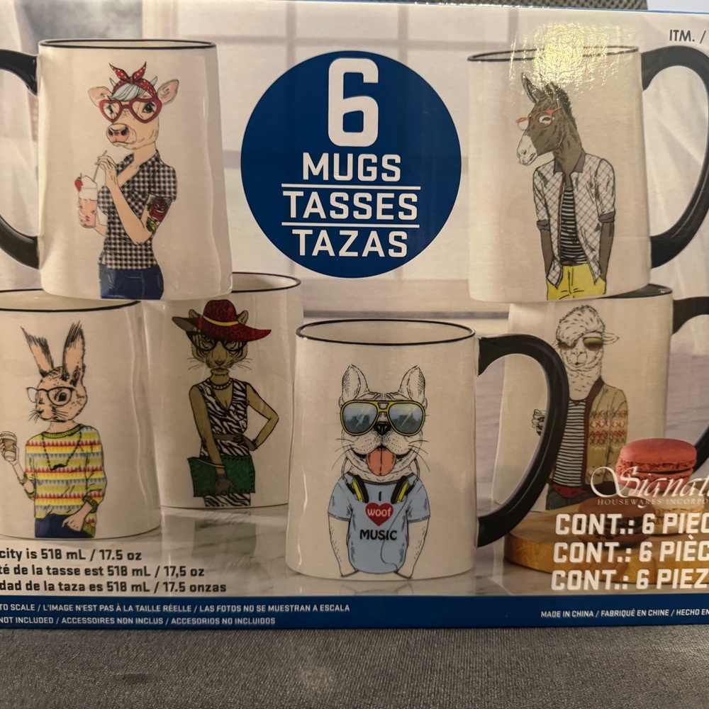 Signature Hipster Animal Character Mug Set - White and Black